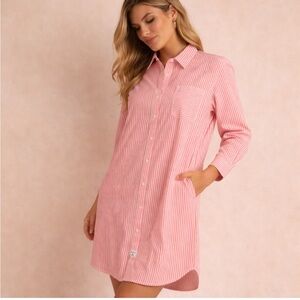 Southern Tide Pink & White Striped Shirt Dress Size Small